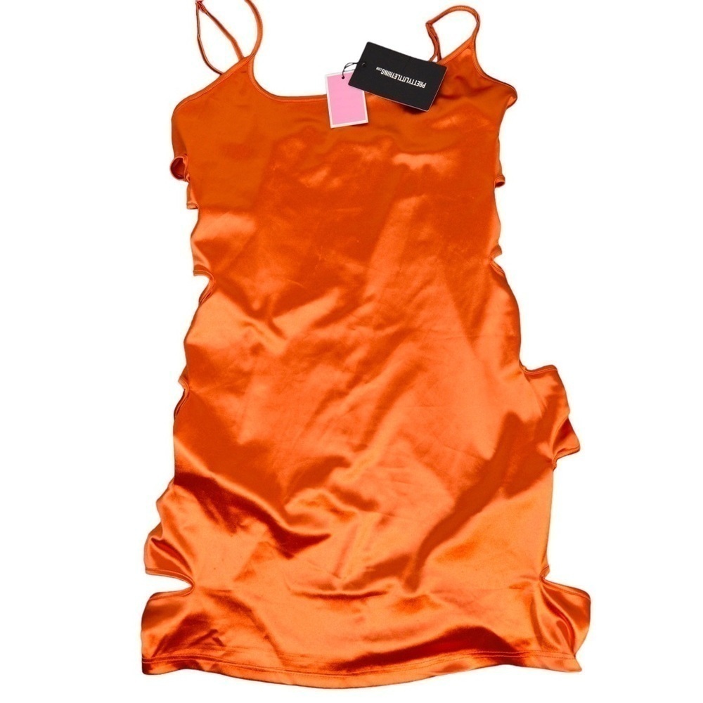 PrettyLittleThing Stretch Satin‎ Cut Out Side Seam Strappy Bodycon Dress FLAWS!